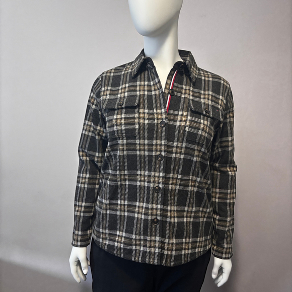 Tommy Hilfiger Women's Large Collared Dark Hillside Plaid Shirt Jacket NWT - Picture 2 of 4